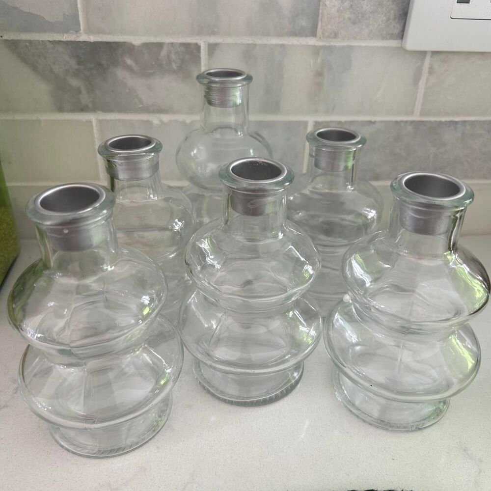 NWT Set of 6 Glass Bubble Candlestick Holders